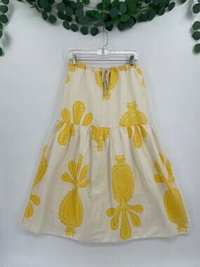 Cupcakes and Cashmere Yellow  Pineapple Linen Blend Top & Skirt Set Small